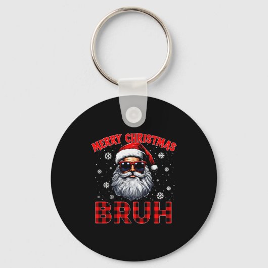 Merry Christmas Bruh Red Plaid Funny Santa Claus M Sleutelhanger (Voorkant)