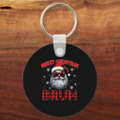 Merry Christmas Bruh Red Plaid Funny Santa Claus M Sleutelhanger (Voorkant)