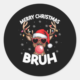 Merry Christmas Bruh Rendier Funny Xmas Tiener Kin Ronde Sticker