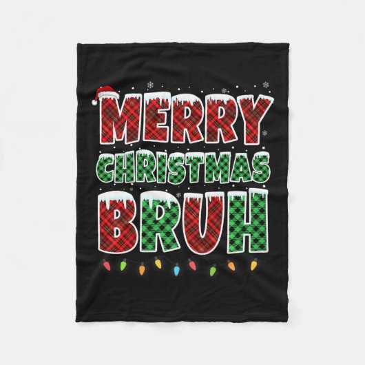 Merry Christmas Bruh Rood Groen Plaid Xmas Lights  Fleece Deken (Voorkant)