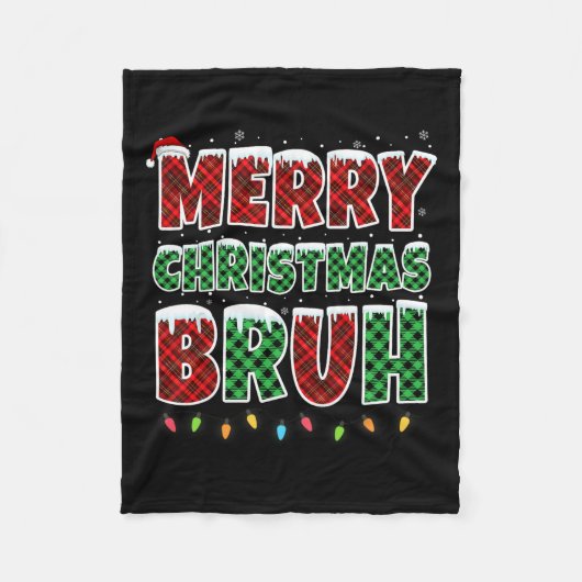 Merry Christmas Bruh Rood Groen Plaid Xmas Lights Fleece Deken (Voorkant)