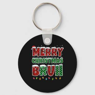 Merry Christmas Bruh Rood Groen Plaid Xmas Lights Sleutelhanger