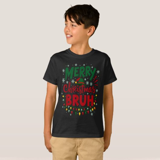 Merry Christmas Bruh Santa Hat Xmas Family Men Wom T-shirt (Voorkant volledig)