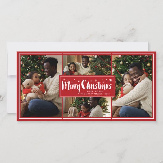 Merry Christmas Brush Script Stars 4 Fotocollage Feestdagenkaart (Voorkant)