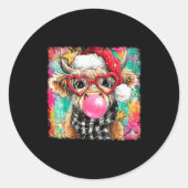 Merry Christmas Bubble Gum Xmas Highland Cow Heife Ronde Sticker (Voorkant)