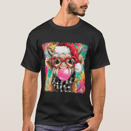 Merry Christmas Bubble Gum Xmas Highland Cow Heife T-shirt (Voorkant)