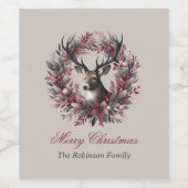 Merry Christmas Buck Wreath  Wijn Etiket (Enkel label)