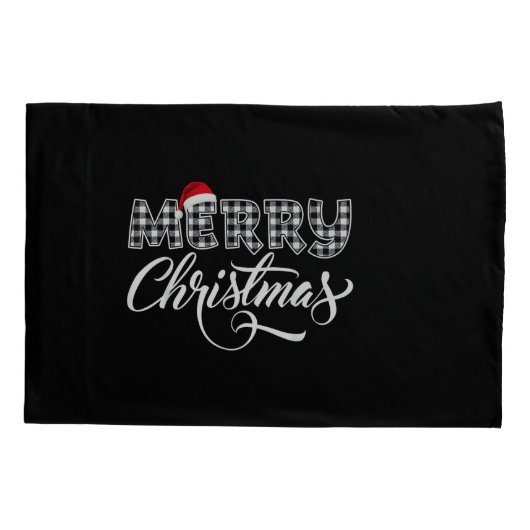 Merry Christmas Buffalo Black and White Plaid for Kussensloop (Achterkant)