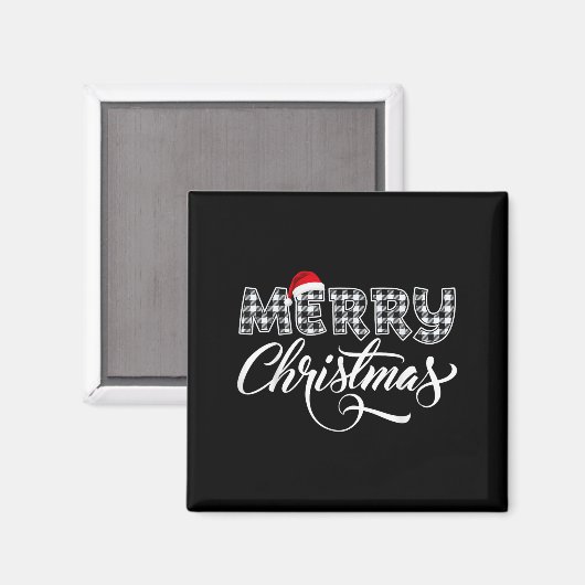 Merry Christmas Buffalo Black And White Plaid For  Magneet (Voorkant / Achterkant)