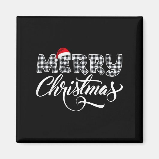 Merry Christmas Buffalo Black And White Plaid For  Magneet (Voorkant)