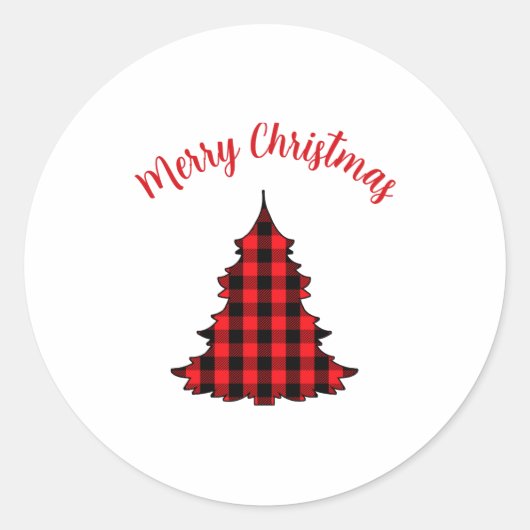 Merry Christmas Buffalo Check Pattern Ronde Sticker (Voorkant)