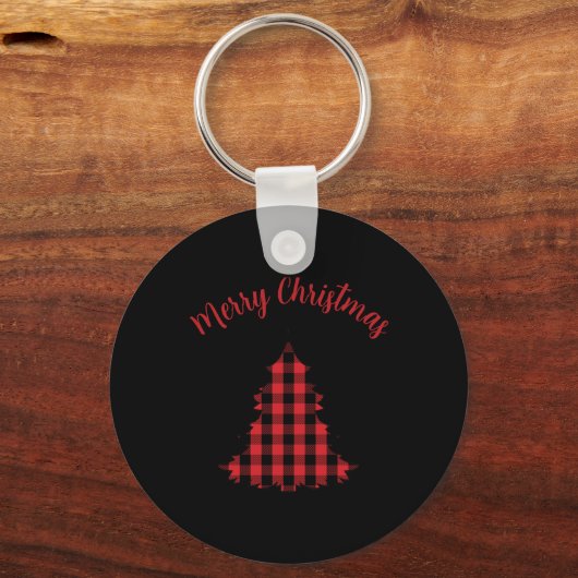 Merry Christmas Buffalo Check Pattern T Shirt  Sleutelhanger (Voorkant)