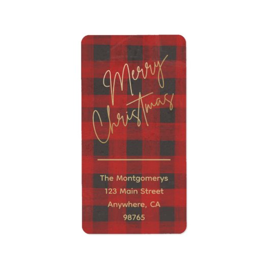 Merry Christmas Buffalo Check retouradres Etiket (Voorkant)