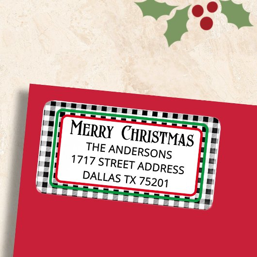 Merry Christmas Buffalo Check Return Address Label