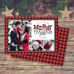 MERRY Christmas Buffalo Plaid Border 3-foto Feestdagenkaart<br><div class="desc">Dit trendy 3-foto ontwerp is voorzien van de tekst "Merry Christmas" geaccentueerd met rode en zwarte buffel plaid. Klik op de aanpassingsknop voor meer flexibiliteit bij het aanpassen van de afbeeldingen, tekst en/of foto! Variaties van dit ontwerp, extra kleuren en coördinerende producten zijn beschikbaar in onze winkel, zazzle.com/store/doodlelulu. Neem contact...</div>