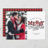 MERRY Christmas Buffalo Plaid Foto Vakantie Kaart (Voorkant / Achterkant)