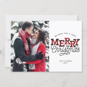 MERRY Christmas Buffalo Plaid Foto Vakantie Kaart