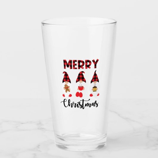 Merry Christmas- Buffalo Plaid Gnomes Glas (Voorkant)