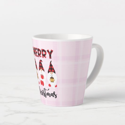 Merry Christmas- Buffalo Plaid Gnomes Latte Mok (Rechterhoek)