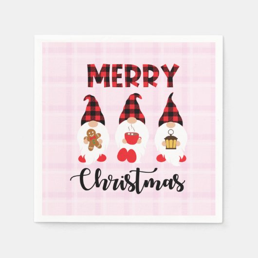 Merry Christmas- Buffalo Plaid Gnomes Servet (Voorkant)