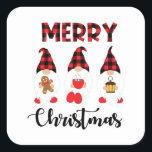 Merry Christmas- Buffalo Plaid Gnomes Vierkante Sticker<br><div class="desc">Dit ontwerp bevat een schattige buffel-geblazen gnomen met de tekst "Vrolijk kerstfeest". Het is perfect voor dit kerstseizoen. Het kan ook een cadeau zijn voor vrienden en familieleden.</div>