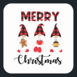 Merry Christmas- Buffalo Plaid Gnomes Vierkante Sticker<br><div class="desc">Dit ontwerp bevat een schattige buffel-geblazen gnomen met de tekst "Vrolijk kerstfeest". Het is perfect voor dit kerstseizoen. Het kan ook een cadeau zijn voor vrienden en familieleden.</div>