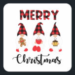 Merry Christmas- Buffalo Plaid Gnomes Vierkante Sticker<br><div class="desc">Vier het seizoen met deze schattige buffalo plaid kabouters en feestelijke Merry Christmas tekst sticker. Geweldig cadeau voor kabouterliefhebbers,  plaid fans en iedereen die geniet van gezellige rustieke kerstvibes.</div>