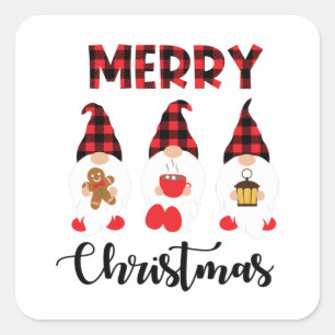 Merry Christmas- Buffalo Plaid Gnomes Vierkante Sticker