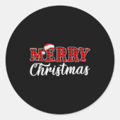 Merry Christmas Buffalo Plaid Red Santa Family Mat Ronde Sticker (Voorkant)