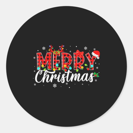 Merry Christmas Buffalo Plaid Red Santa Family Mat Ronde Sticker (Voorkant)