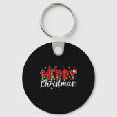 Merry Christmas Buffalo Plaid Red Santa Family Mat Sleutelhanger (Voorkant)