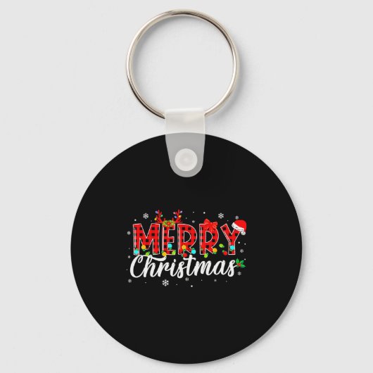 Merry Christmas Buffalo Plaid Red Santa Family Mat Sleutelhanger (Voorkant)