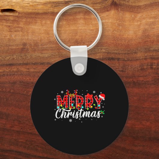 Merry Christmas Buffalo Plaid Red Santa Family Mat Sleutelhanger (Voorkant)