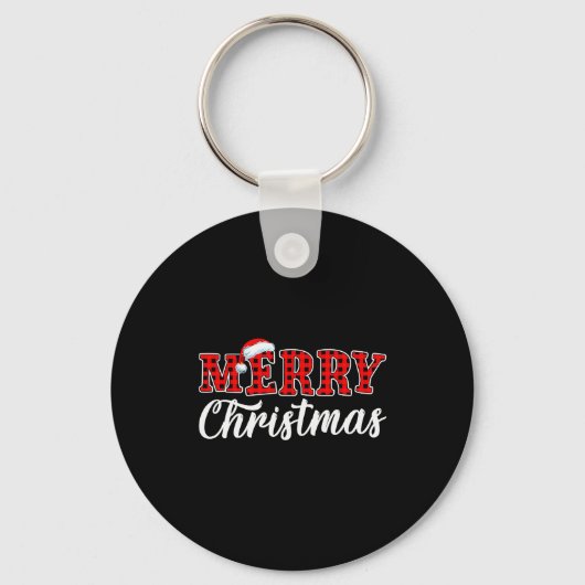 Merry Christmas Buffalo Plaid Red Santa Family Mat Sleutelhanger (Voorkant)