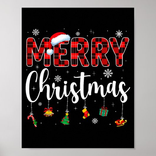 Merry Christmas Buffalo Plaid Red Santa Family Xma Poster (Voorkant)