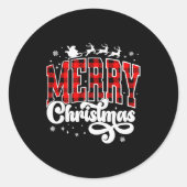 Merry Christmas Buffalo Plaid Red Santa Family Xma Ronde Sticker (Voorkant)