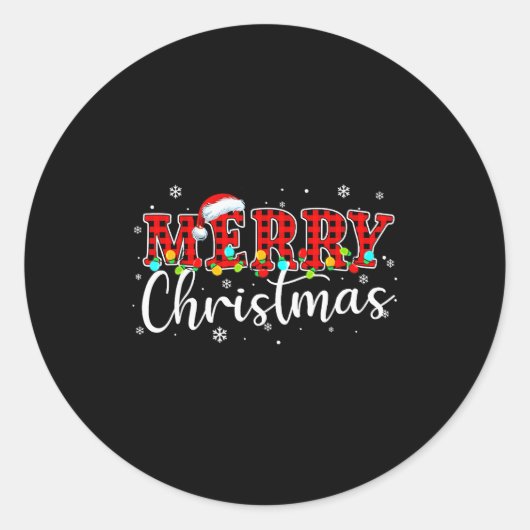 Merry Christmas Buffalo Plaid Red Santa Family Xma Ronde Sticker (Voorkant)