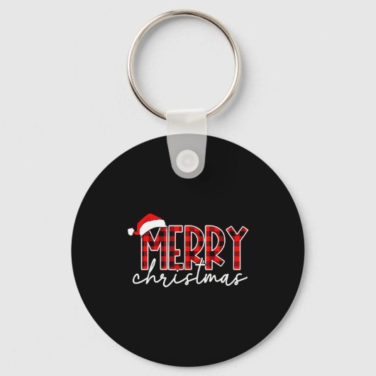 Merry Christmas Buffalo Plaid Red Santa Family Xma Sleutelhanger (Voorkant)