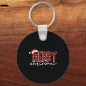 Merry Christmas Buffalo Plaid Red Santa Family Xma Sleutelhanger (Voorkant)