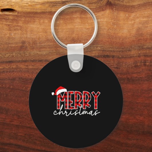 Merry Christmas Buffalo Plaid Red Santa Family Xma Sleutelhanger (Voorkant)