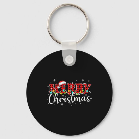 Merry Christmas Buffalo Plaid Red Santa Family Xma Sleutelhanger (Voorkant)