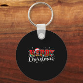 Merry Christmas Buffalo Plaid Red Santa Family Xma Sleutelhanger (Voorkant)