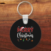 Merry Christmas Buffalo Plaid Red Santa Family Xma Sleutelhanger (Voorkant)