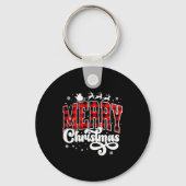 Merry Christmas Buffalo Plaid Red Santa Family Xma Sleutelhanger (Voorkant)