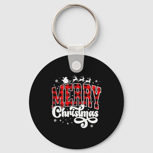 Merry Christmas Buffalo Plaid Red Santa Family Xma Sleutelhanger (Voorkant)