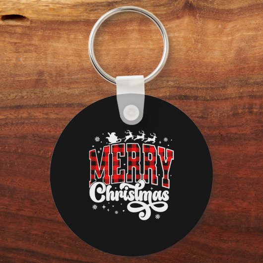 Merry Christmas Buffalo Plaid Red Santa Family Xma Sleutelhanger (Voorkant)