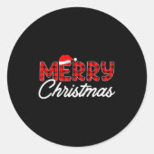 Merry Christmas Buffalo Plaid Red Santa Hat  Ronde Sticker (Voorkant)