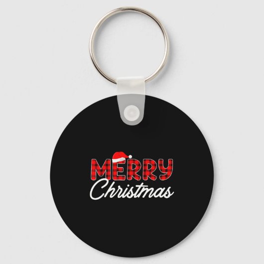 Merry Christmas Buffalo Plaid Red Santa Hat  Sleutelhanger (Voorkant)