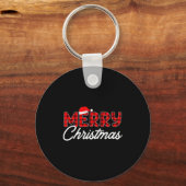 Merry Christmas Buffalo Plaid Red Santa Hat  Sleutelhanger (Voorkant)