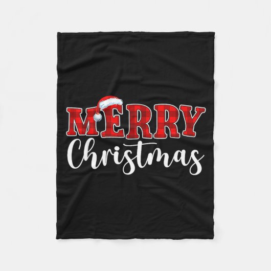 Merry Christmas Buffalo Plaid Red Santa Hat Xmas P Fleece Deken (Voorkant)